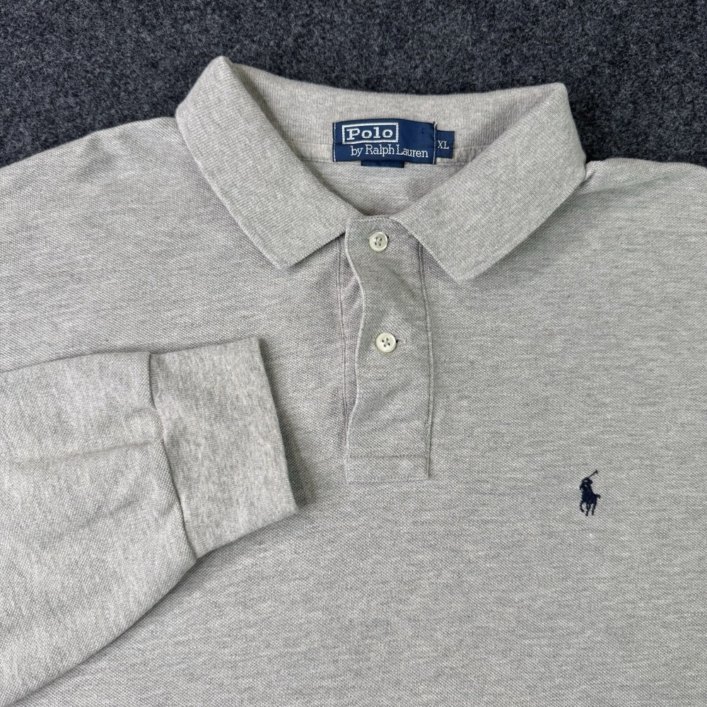 Polo Ralph Lauren Mens XL Gray Long Sleeve Polo Shirt 100% Cotton Vintage